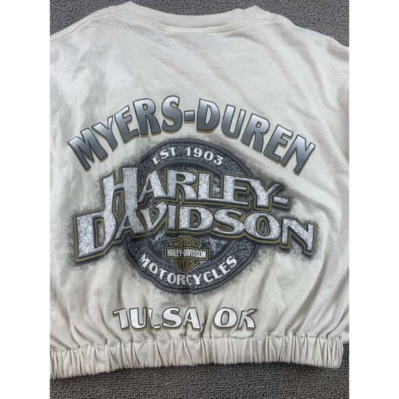 VTG Harley Davidson Cropped Graphic Shirt Size Small Camo Flames Tulsa Oklahoma - Picture 9 of 11